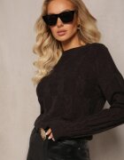 wool fashion Pulover Împletit Negru cu Mânecă Lungă și Borduri Elastice Kaviss