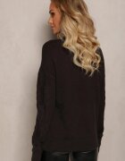 wool fashion Pulover Împletit Negru cu Mânecă Lungă și Borduri Elastice Kaviss