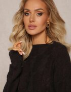 wool fashion Pulover Împletit Negru cu Mânecă Lungă și Borduri Elastice Kaviss