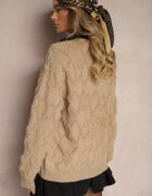 wool fashion Pulover Lejer Bej Închis cu Croială Tip Cutie și Tricotaj în Relief cu Manșete Elomara