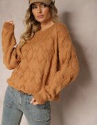 wool fashion Pulover lejer cu croială cutie și împletitură în relief cu manșete elastice Maro Elomara