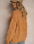 wool fashion Pulover lejer cu croială cutie și împletitură în relief cu manșete elastice Maro Elomara