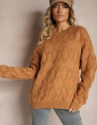 wool fashion Pulover lejer cu croială cutie și împletitură în relief cu manșete elastice Maro Elomara