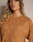 wool fashion Pulover lejer cu croială cutie și împletitură în relief cu manșete elastice Maro Elomara