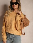 wool fashion Pulover Lejer Galben cu croială tip cutie și împletitură în relief cu manșete elastice Elomara