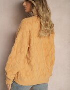 wool fashion Pulover Lejer Galben cu croială tip cutie și împletitură în relief cu manșete elastice Elomara