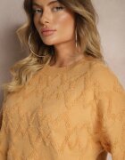 wool fashion Pulover Lejer Galben cu croială tip cutie și împletitură în relief cu manșete elastice Elomara