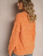 wool fashion Pulover Lejer Portocaliu cu Croială Dreaptă și Textură în Relief cu Manșete Elastice Elomara