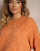 wool fashion Pulover Lejer Portocaliu cu Croială Dreaptă și Textură în Relief cu Manșete Elastice Elomara