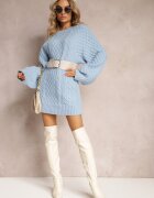wool fashion Pulover lung albastru deschis împodobit cu împletitură fină Killoe