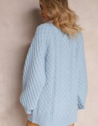 wool fashion Pulover lung albastru deschis împodobit cu împletitură fină Killoe