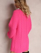 wool fashion Pulover Lung Fucsia Decorat cu Împletitură Fină Killoe