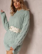 wool fashion Pulover Lung Verde deschis cu croială lejeră cu torsade Penerria