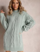 wool fashion Pulover Lung Verde deschis cu croială lejeră cu torsade Penerria