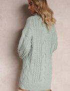 wool fashion Pulover Lung Verde deschis cu croială lejeră cu torsade Penerria