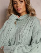 wool fashion Pulover Lung Verde deschis cu croială lejeră cu torsade Penerria