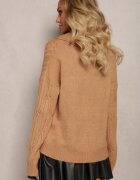 wool fashion Pulover Maro cu Decolteu în V și Împletitură Decorativă Travissa