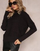 wool fashion Pulover Negru Asimetric cu Lână Decorat cu relief Aurorrsa