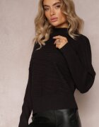 wool fashion Pulover Negru Asimetric cu Lână Decorat cu relief Aurorrsa
