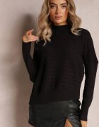 wool fashion Pulover Negru Asimetric cu Lână Decorat cu relief Aurorrsa
