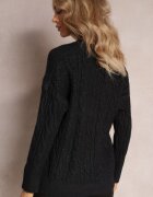 wool fashion Pulover Negru cu guler rotund și torsade cu luciu Dawnitta