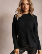 wool fashion Pulover Negru cu guler rotund și torsade cu luciu Dawnitta