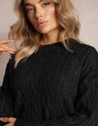 wool fashion Pulover Negru cu guler rotund și torsade cu luciu Dawnitta