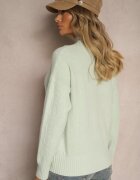 wool fashion Pulover pe gât Mentă cu Relief și Borduri elastice Melovira