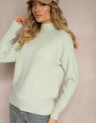 wool fashion Pulover pe gât Mentă cu Relief și Borduri elastice Melovira