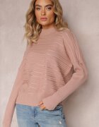 wool fashion Pulover Roz Asimetric cu Lână Decorat cu relief Aurorrsa