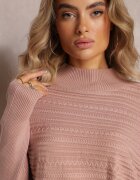 wool fashion Pulover Roz Asimetric cu Lână Decorat cu relief Aurorrsa