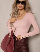 wool fashion Pulover Roz deschis din Viscoză Ornat cu nasturi cu decolteu în V Attecca