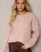 wool fashion Pulover Roz deschis Lejer cu croială boxy și tricotaj în relief cu borduri elastice Elomara