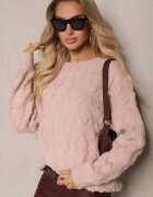 wool fashion Pulover Roz deschis Lejer cu croială boxy și tricotaj în relief cu borduri elastice Elomara
