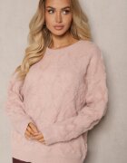 wool fashion Pulover Roz deschis Lejer cu croială boxy și tricotaj în relief cu borduri elastice Elomara