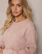 wool fashion Pulover Roz deschis Lejer cu croială boxy și tricotaj în relief cu borduri elastice Elomara