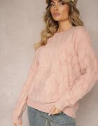 wool fashion Pulover Roz Larg cu croială boxy textură în relief și manșete elastice Elomara