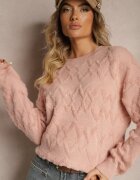 wool fashion Pulover Roz Larg cu croială boxy textură în relief și manșete elastice Elomara