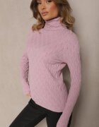 wool fashion Pulover Violet deschis cu Viscoză cu Model în Relief Cusut cu Fir Metalic Neldora