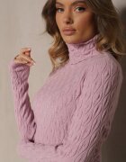 wool fashion Pulover Violet deschis cu Viscoză cu Model în Relief Cusut cu Fir Metalic Neldora