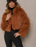 wool fashion Scurtă Jachetă de blană Maro închis cu Cusături Matlasate Kemeriana