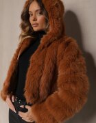 wool fashion Scurtă Jachetă de blană Maro închis cu Cusături Matlasate Kemeriana