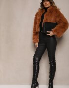 wool fashion Scurtă Jachetă de blană Maro închis cu Cusături Matlasate Kemeriana