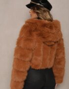 wool fashion Scurtă Jachetă de blană Maro închis cu Cusături Matlasate Kemeriana