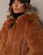 wool fashion Scurtă Jachetă de blană Maro închis cu Cusături Matlasate Kemeriana