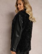 wool fashion Vestă Neagră De Blană cu Curea Legată Theo