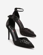 yesmile Pantofi stiletto Negre din satin Decorate cu catarame Liorlina