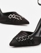 yesmile Pantofi stiletto Negre din satin Decorate cu catarame Liorlina