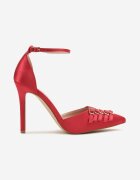 yesmile Pantofi stiletto Roșii de satin Decorați cu catarame Liorlina