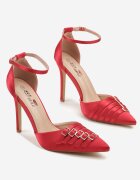 yesmile Pantofi stiletto Roșii de satin Decorați cu catarame Liorlina
